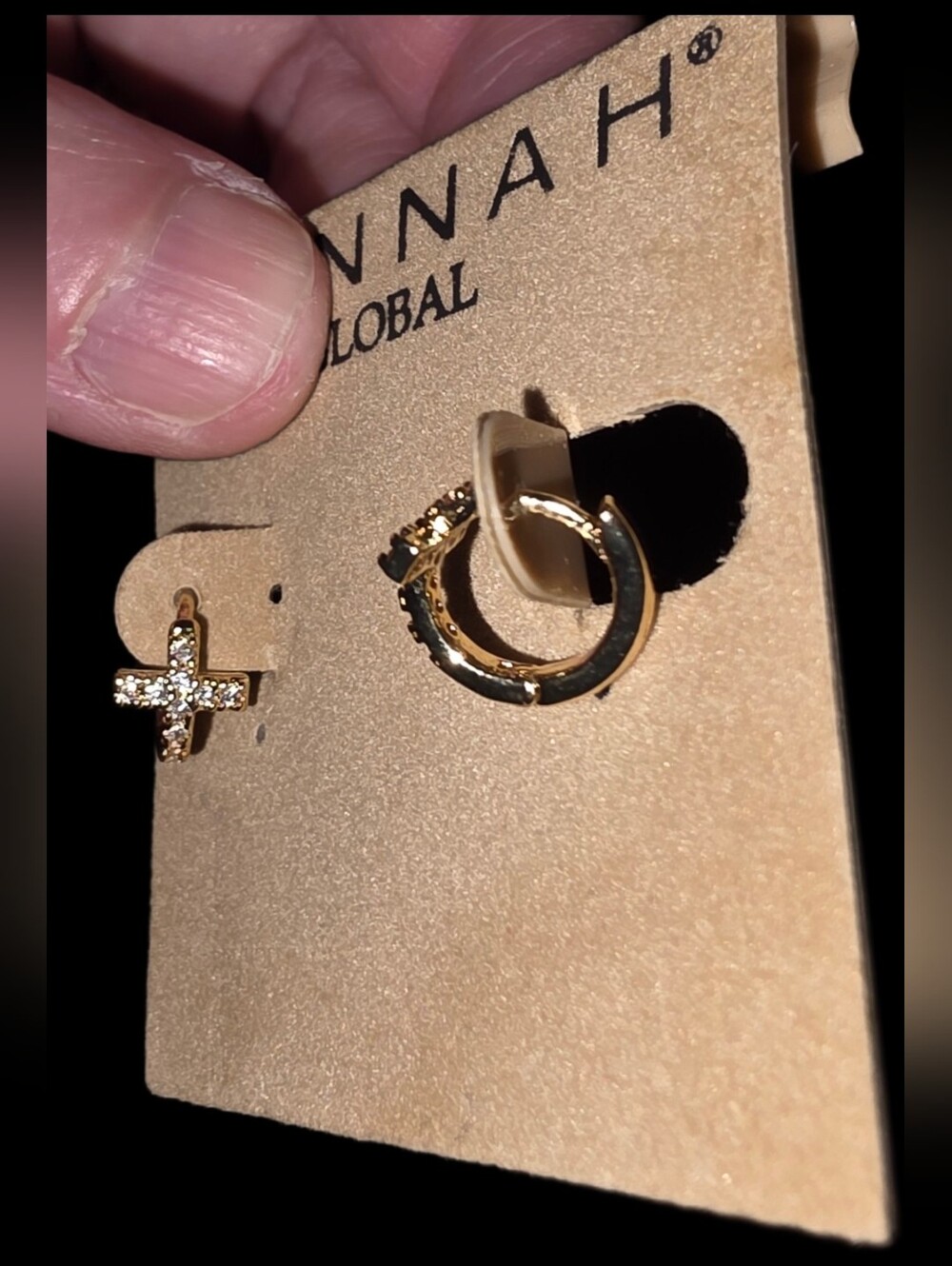 Small Rhinestone Cross Hoop Earrings - Picture 3 of 4